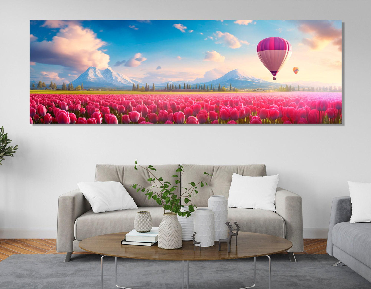 Pink Tulips Canvas Art – Large Panoramic Floral Wall Art | Ready to Hang