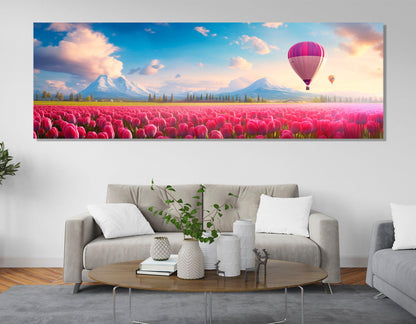 Pink Tulips Canvas Art – Large Panoramic Floral Wall Art | Ready to Hang