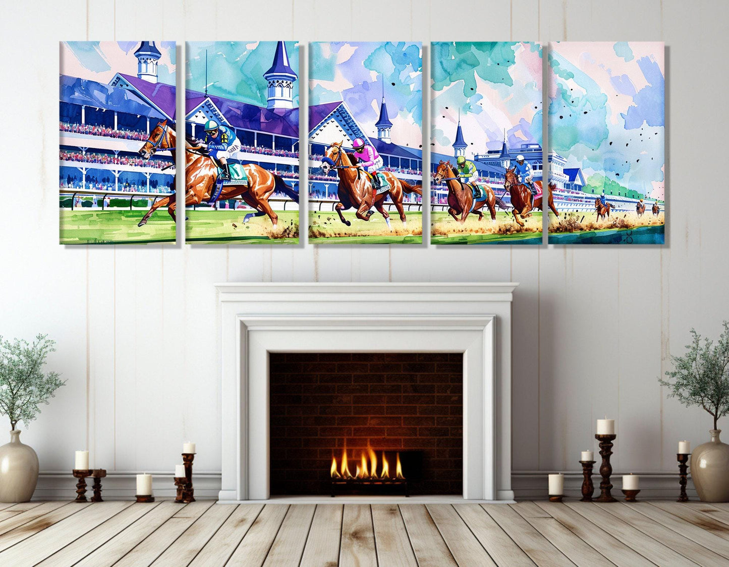 Horse Racing Wall Art – Abstract Horse Painting on Gallery Wrapped Canvas with Floating Frame