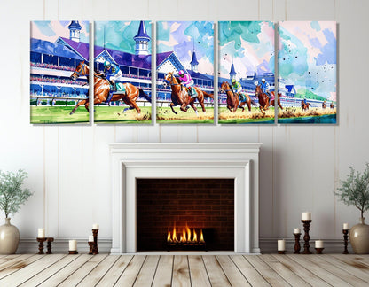 Horse Racing Wall Art – Abstract Horse Painting on Gallery Wrapped Canvas with Floating Frame