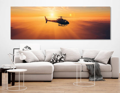 Helicopter Canvas Print – Aviation Wall Art | Framed Panoramic Sunset Artwork