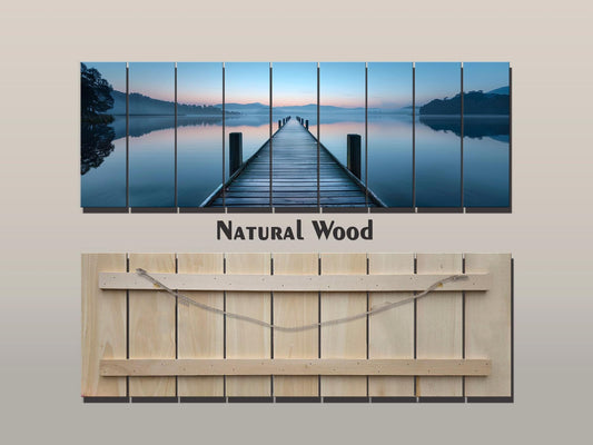 Wooden Dock Print – Rustic Lake Art on Natural Linden Wood Planks | UV Printed Wood
