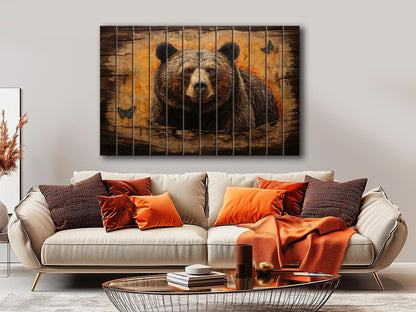 Rustic Grizzly Bear Print - Natural Wood Wall Art | Cabin Decor & Wildlife Artwork