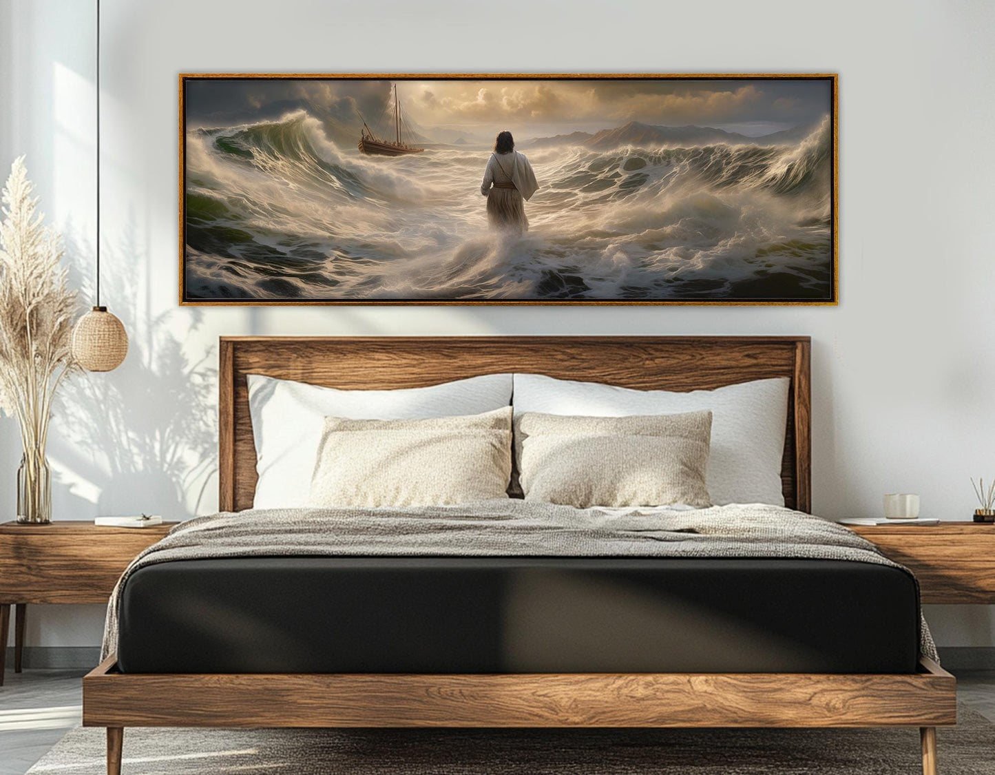 Jesus Walking On Water Religious Wall Art - Gallery Wrapped Canvas Print, Ready To Hang