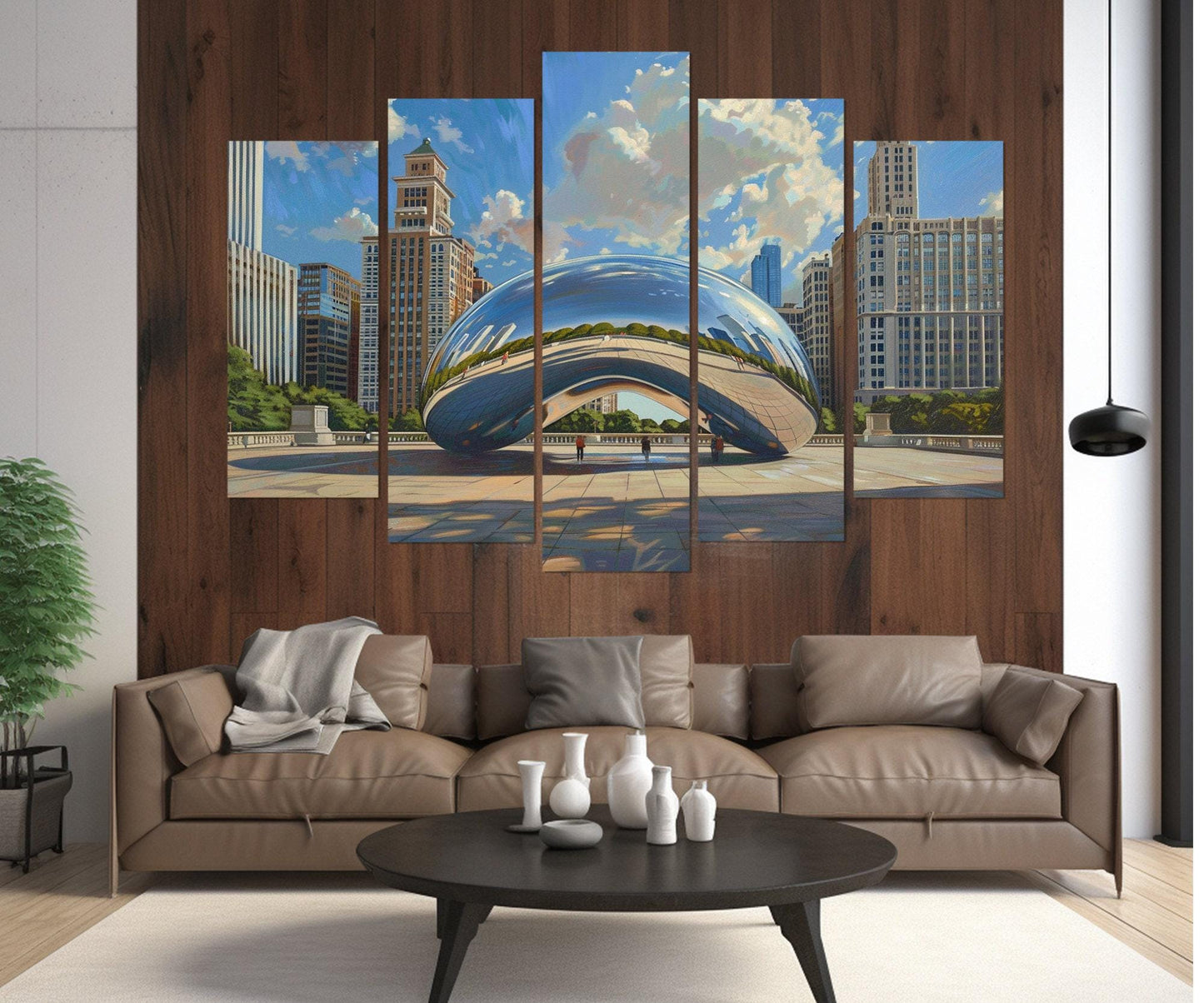 Chicago Canvas Print – Cloud Gate Abstract Cityscape, Framed Ready to Hang