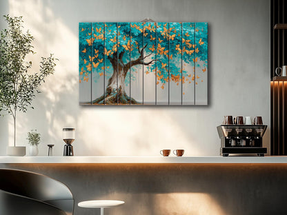 Tree Butterfly Wall Art – Abstract Tree Art Gold Turquoise Wood Wall Decor