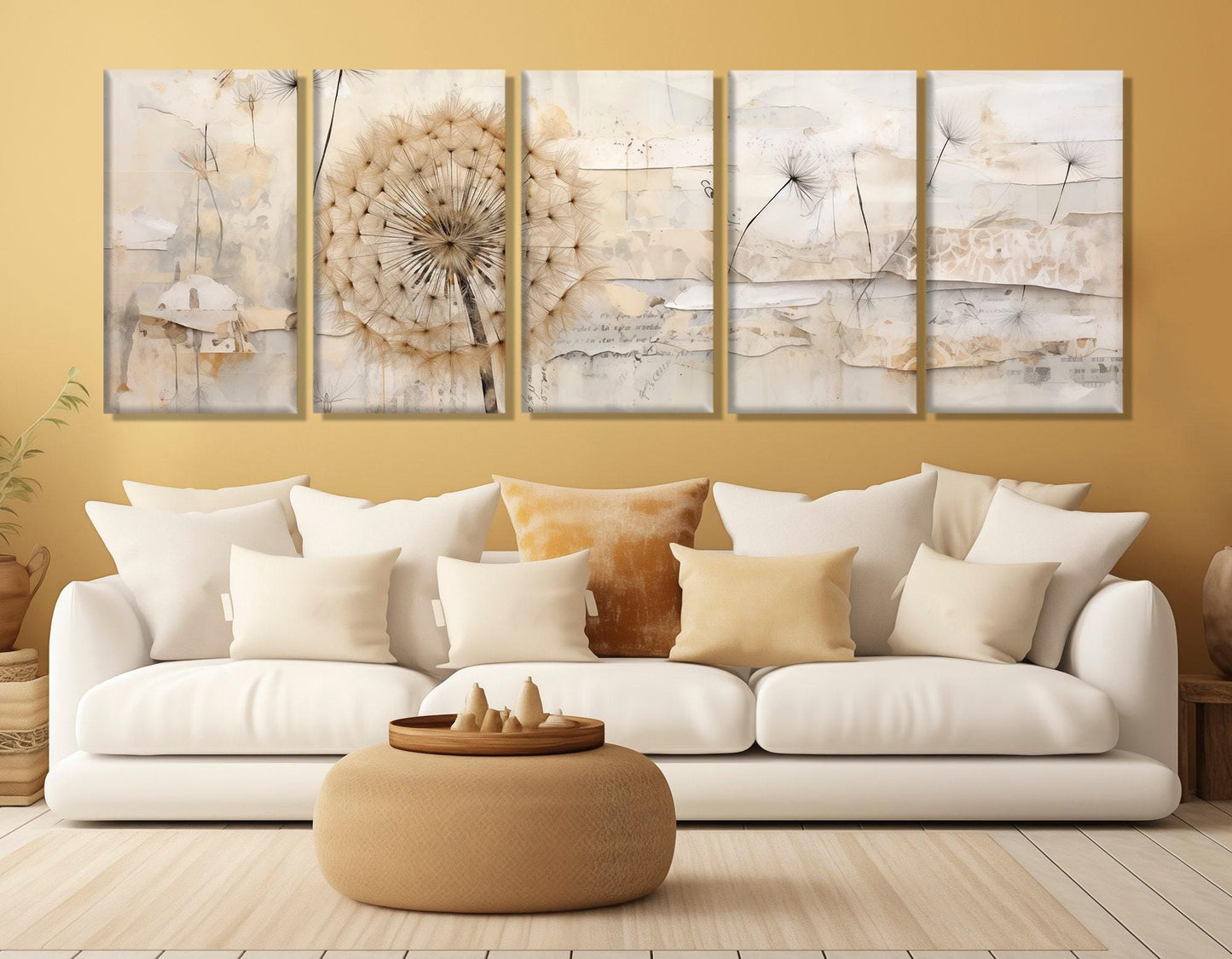 Abstract Dandelion Painting - Large Cotton Canvas Print | Floral Wall Art Ready to Hang