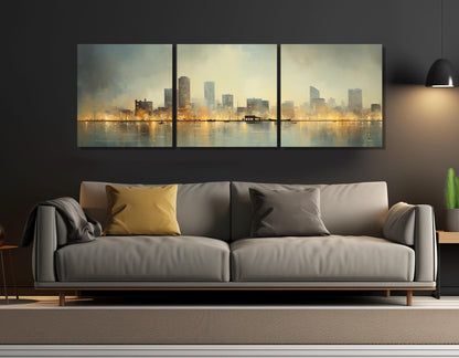 Milwaukee Skyline Canvas Abstract City Art – Framed Canvas Print, Ready to Hang