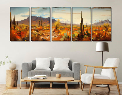 Arizona Desert Canvas | Sonoran Desert Art - Framed Cactus Wall Hanging Ready to Hang