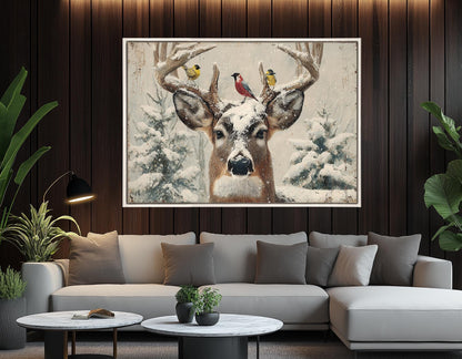 Rustic Snowy Deer Canvas – Framed Canvas Print | Winter Cabin Decor Ready to Hang
