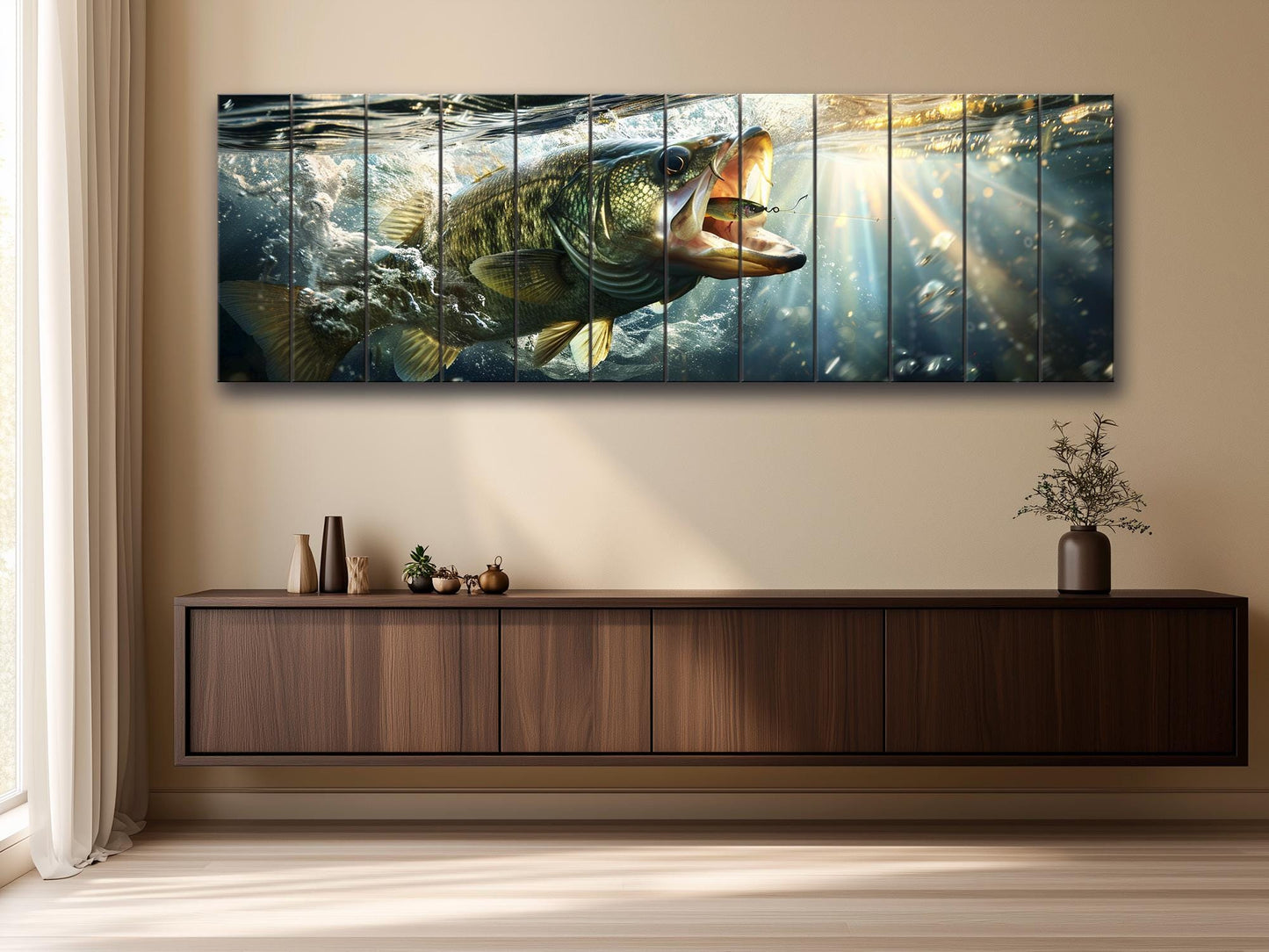 Largemouth Bass Wall Art – Rustic Natural Wood Print Fishing Decor