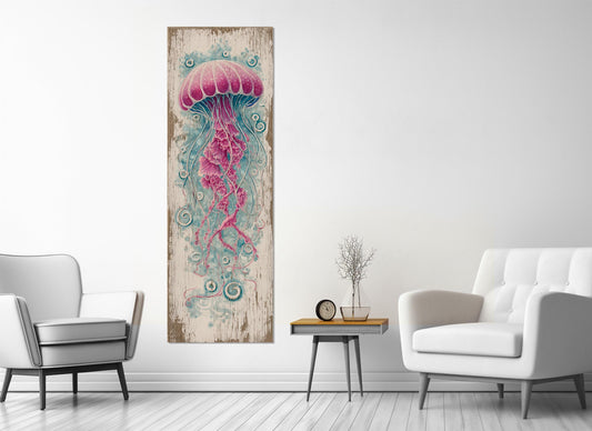 Jellyfish Canvas Print - Rustic Underwater Wall Art | Framed & Ready to Hang