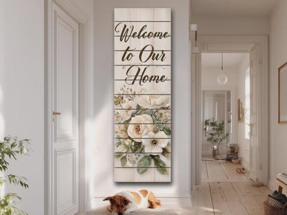 Welcome Home Wood Art – Rustic Wood Wall Art With Floral Farmhouse Decor