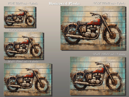 Abstract Rustic Painting of Vintage Motorbike Printed on Natural Wood