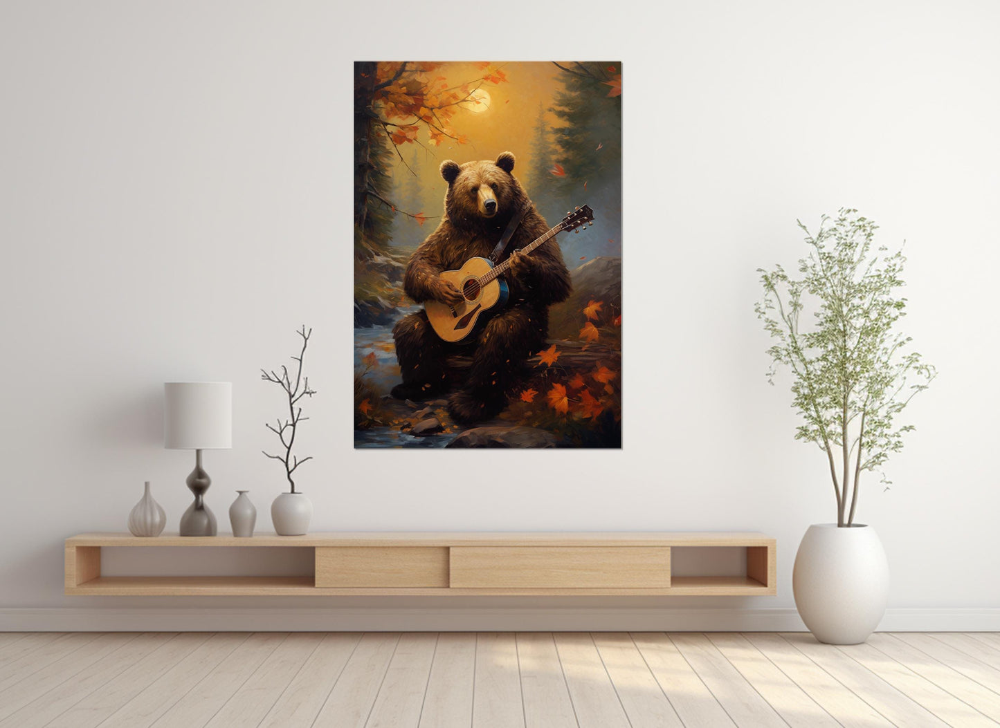 Bear with Guitar Canvas – Autumn Forest Art | Framed Gallery Wrapped Print