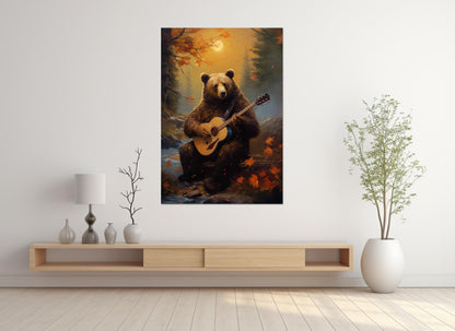 Bear with Guitar Canvas – Autumn Forest Art | Framed Gallery Wrapped Print