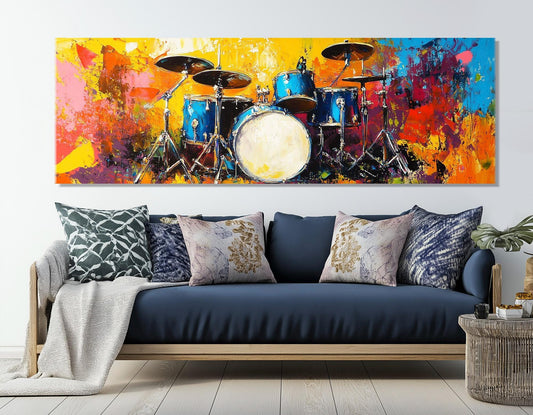 Large Drums Set Canvas Print, Music Wall Art, Drummer Gift, Drums Wall Art, Drums Painting, Framed and Ready to Hang