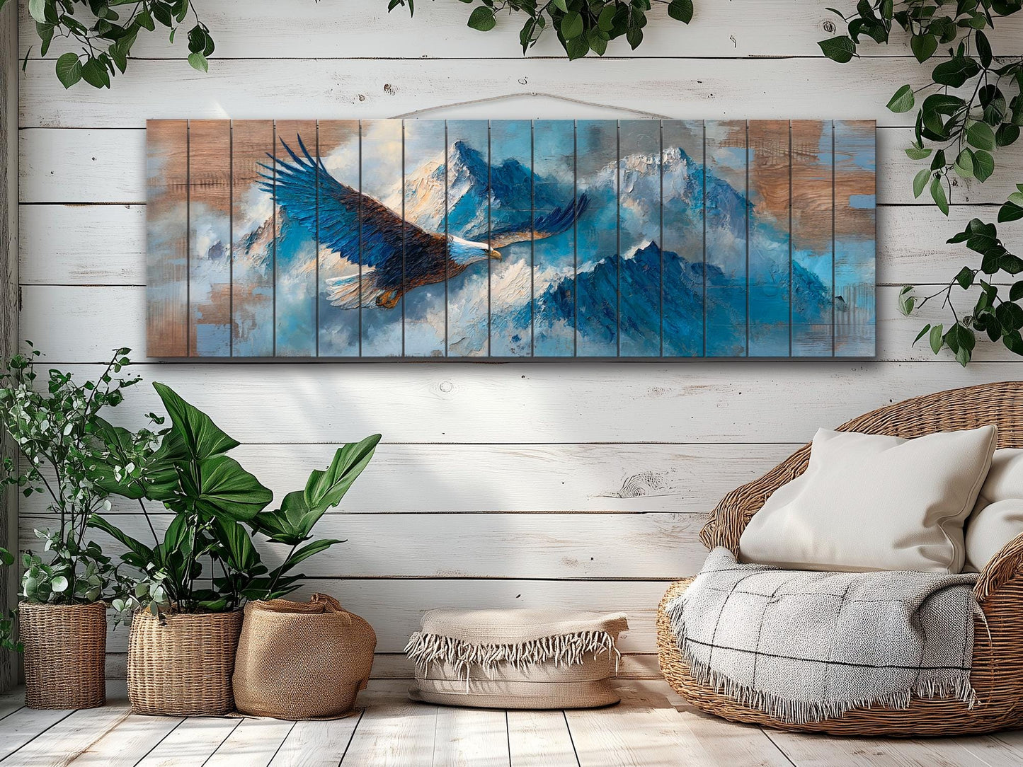 Bald Eagle Wall Art | Rustic Wood Wall Decor - Soaring Mountain Eagle Print