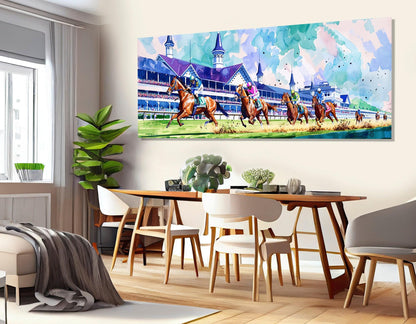 Horse Racing Wall Art – Abstract Horse Painting on Gallery Wrapped Canvas with Floating Frame