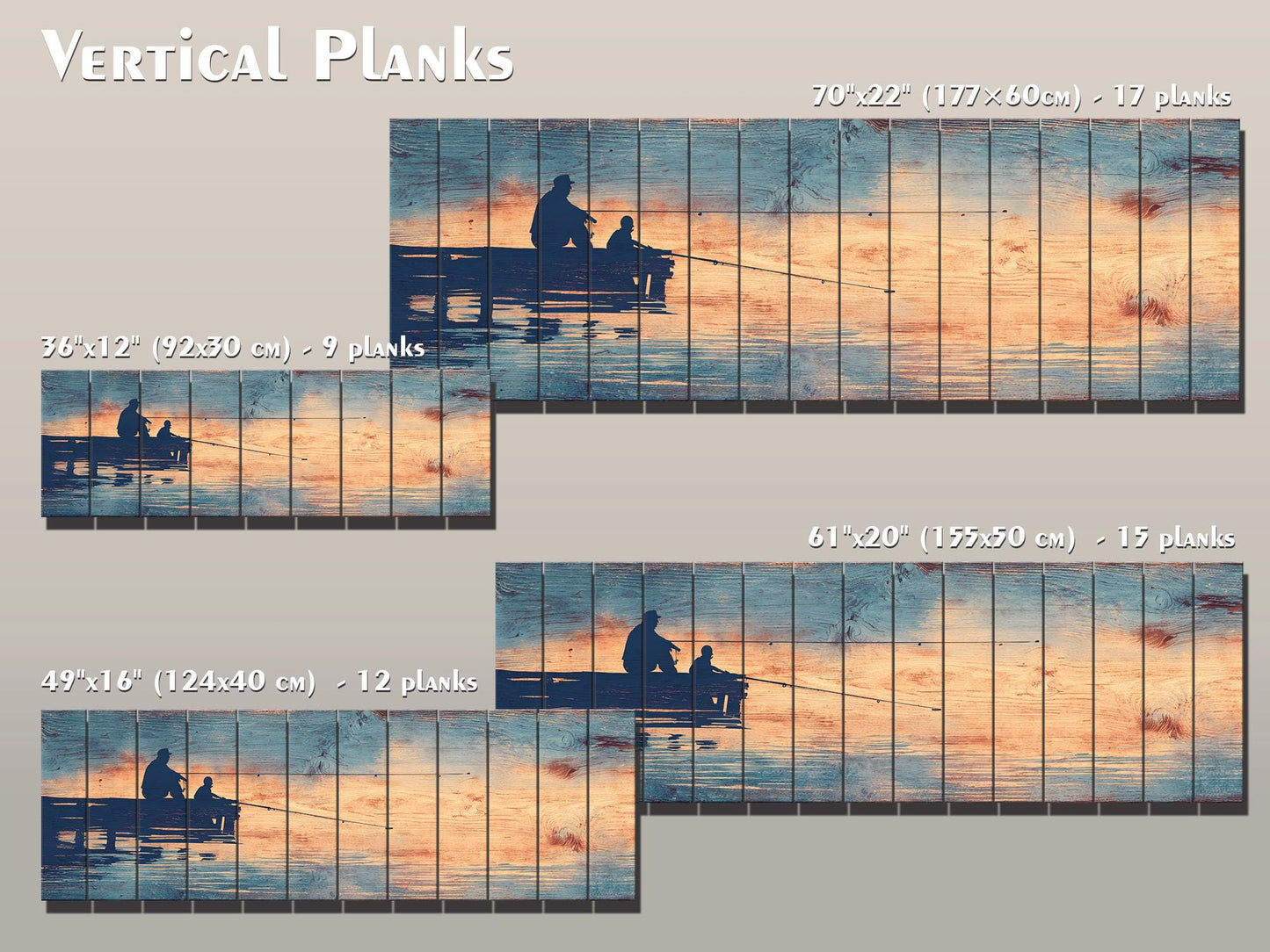 Father Child Fishing Art - Rustic Wooden Wall Art With Lake Dock Scene