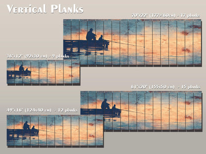 Father Child Fishing Art - Rustic Wooden Wall Art With Lake Dock Scene