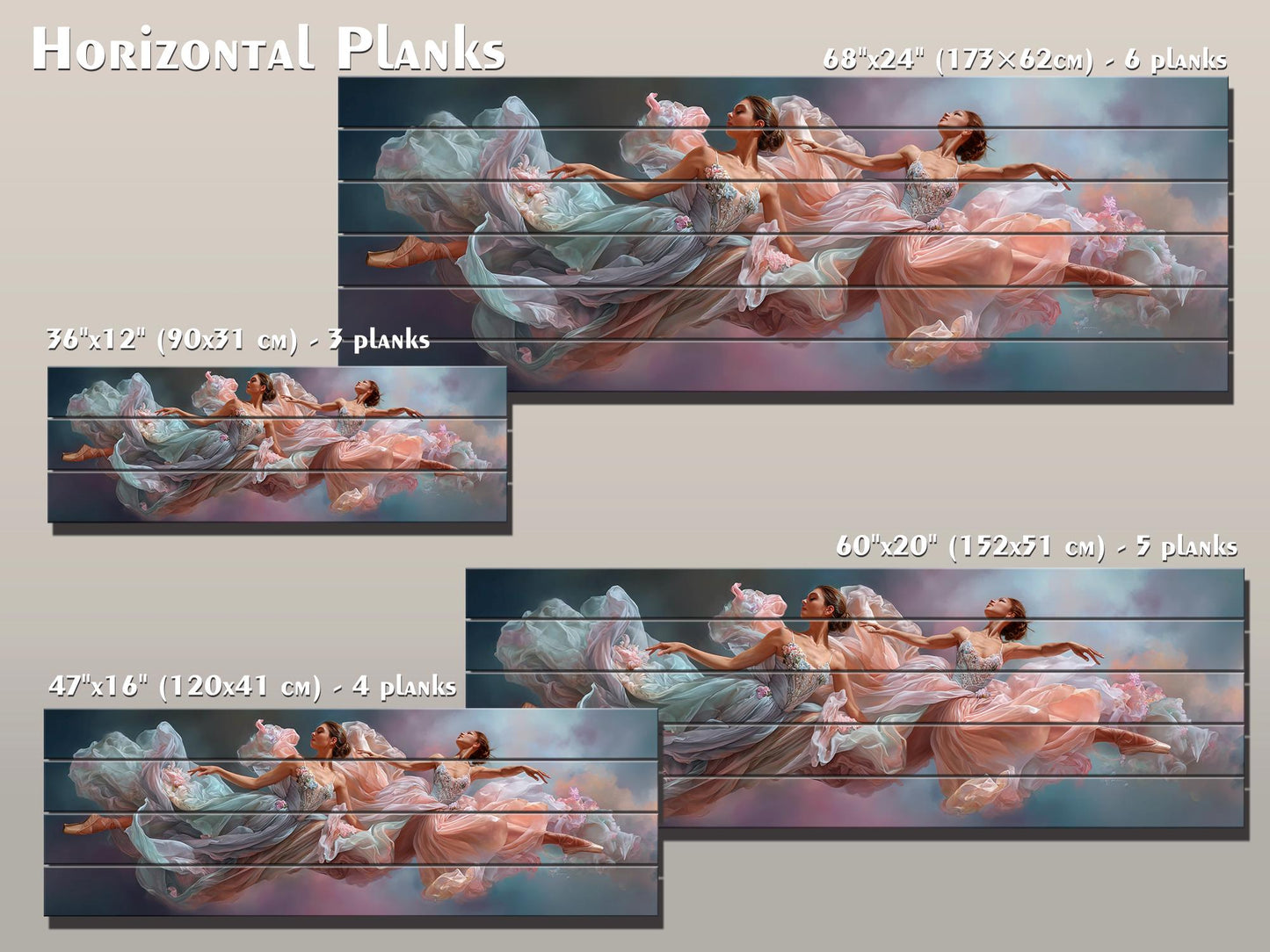 Abstract Ballerinas Print on Wood, Rustic Dreamy Ballet Wall Art