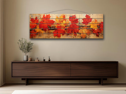 Wood Wall Art – Rustic Wooden Art Floral Panel with Autumn Tree Branch Print