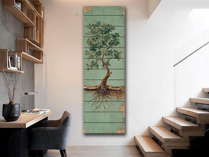 Rustic Tree Painting – Wood Wall Art With Exposed Roots & Nature Wall Decor
