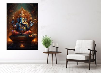 Lord Ganesha Canvas Print - Hindu God Painting | Gallery Wrapped Cotton Canvas Art