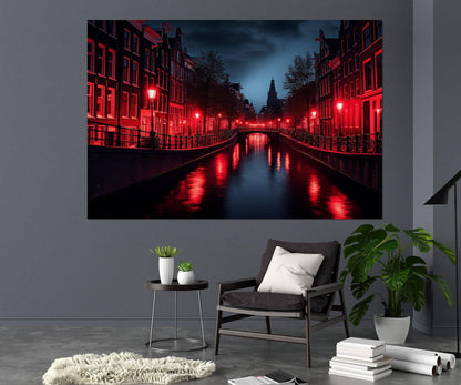 Amsterdam Canvas Print – Framed Wall Art | Red Light District Abstract City Painting