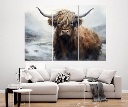 Highland Cow Canvas Print - Abstract Cow Painting | Framed Wall Art Ready to Hang