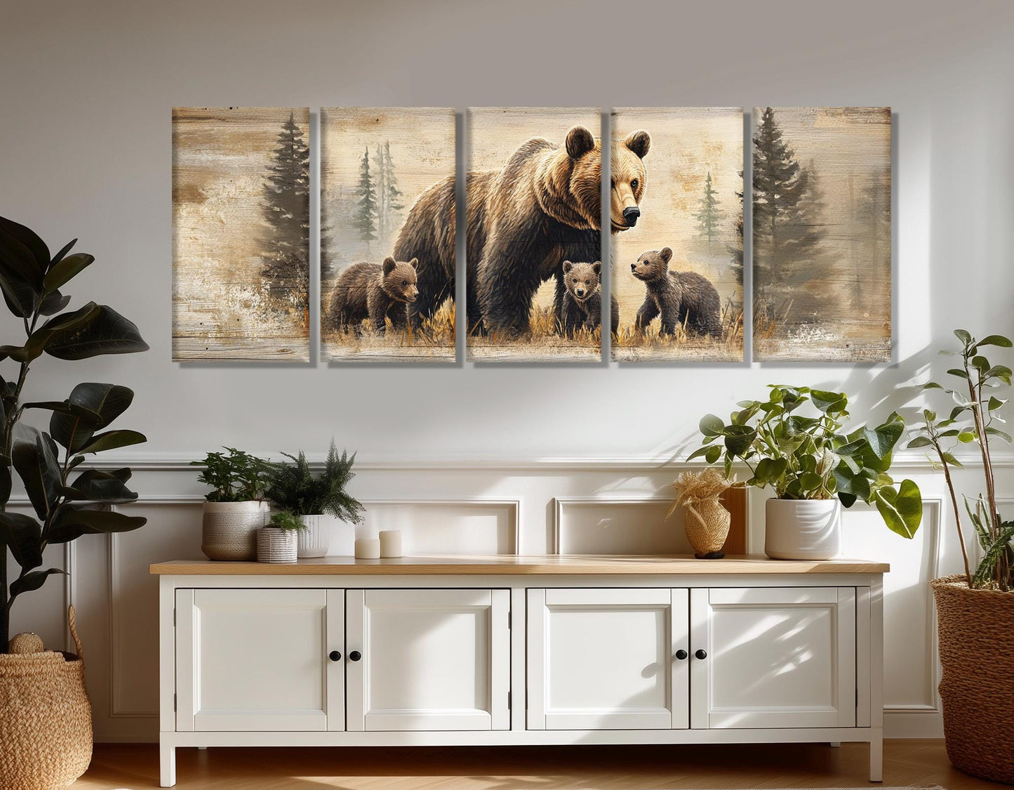 Brown Bear Canvas Print – Rustic Forest Painting | Framed Ready to Hang Wall Art