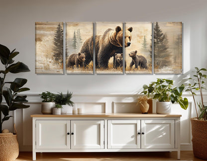 Brown Bear Canvas Print – Rustic Forest Painting | Framed Ready to Hang Wall Art