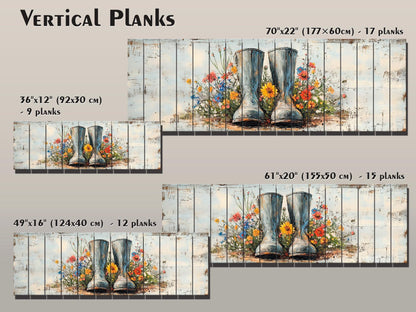 Rustic Wood Wall Art – Rain Boots Wall Art With Wildflowers Wood Print | Cozy Cabin Decoration