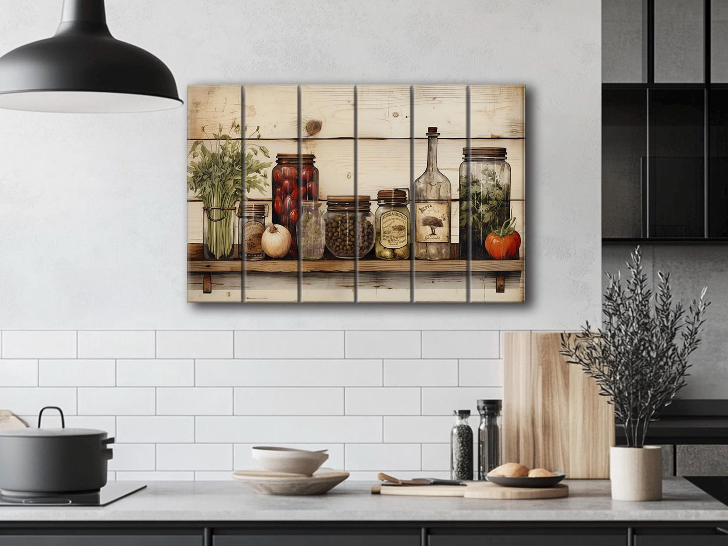 Rustic Kitchen Wall Art – Spices and Herbs Printed Wood Plank Decor