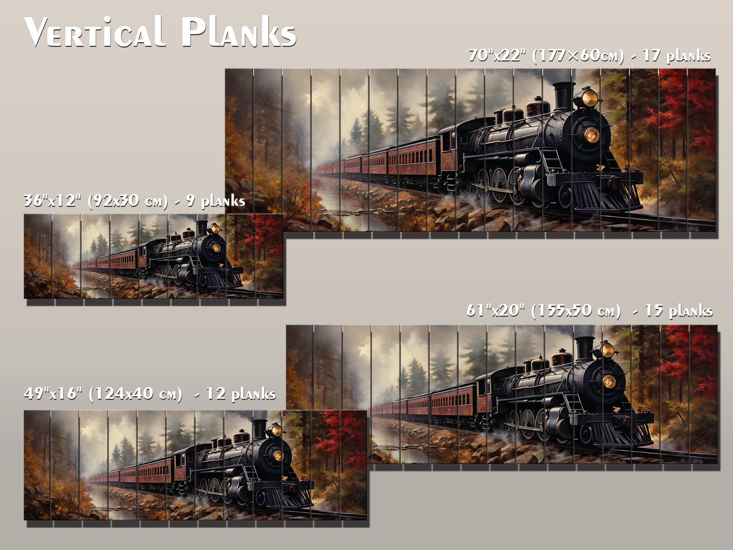 Rustic Steam Train Painting – Natural Wood Wall Art With Unique Wood Grain