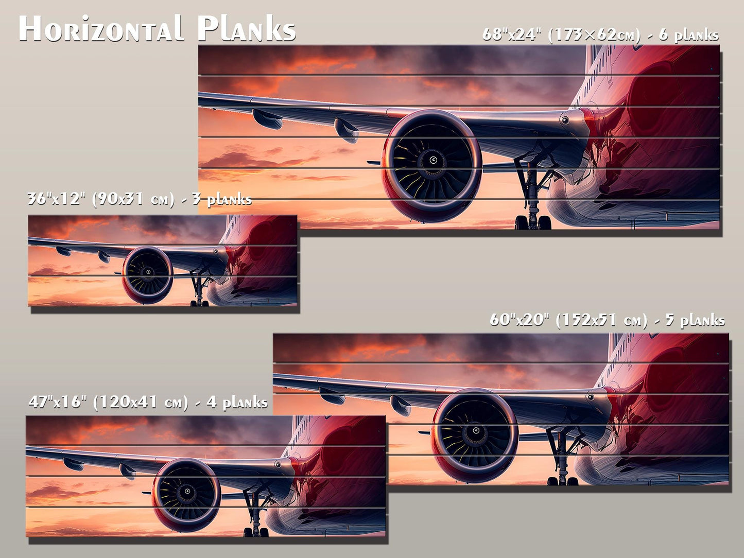 Large Airplane Wing Printed On Natural Wood -Aviation Wall Art