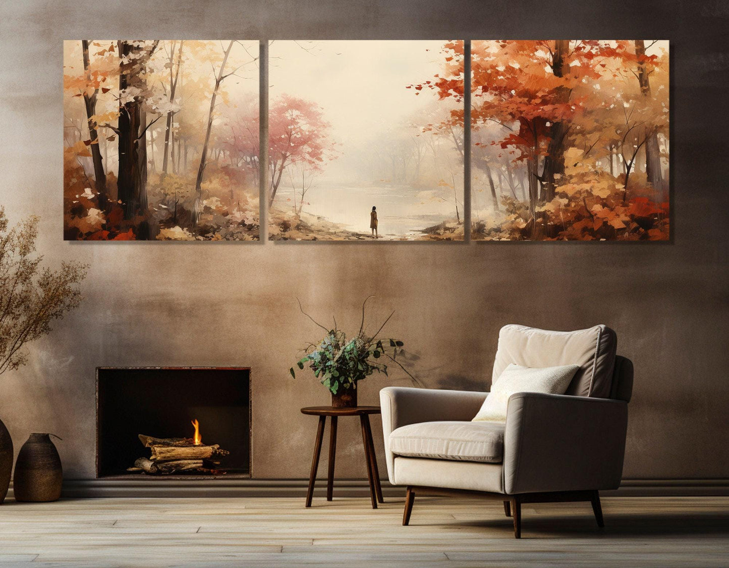 Autumn Landscape Canvas Large Canvas Painting – Abstract Forest Print, Ready to Hang Art