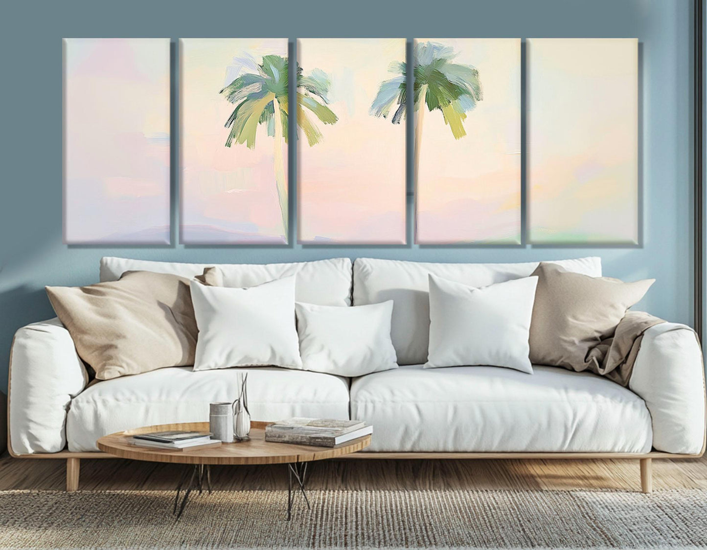 Pastel Palm Trees Canvas - Minimalist Tropical Wall Art | Framed & Ready to Hang
