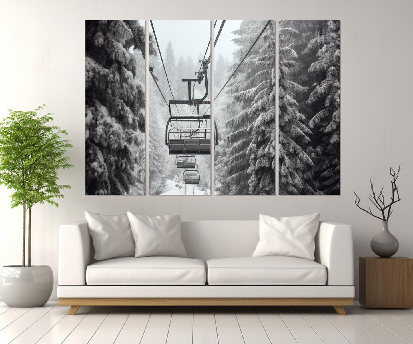 Ski Lift Canvas Print - Large Winter Wall Art | Framed Ski Lodge Decor