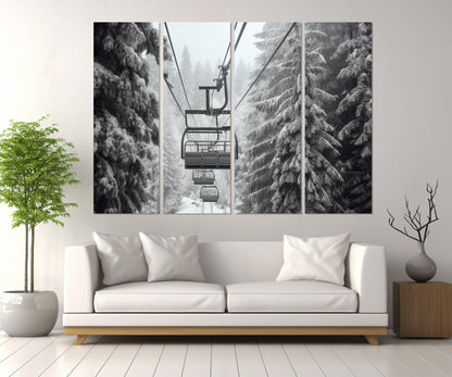 Ski Lift Canvas Print - Large Winter Wall Art | Framed Ski Lodge Decor