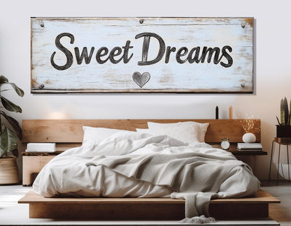 Sweet Dreams Canvas Print, Large Bedroom Sign, Bedroom Wall Decor, Framed and Ready to Hang