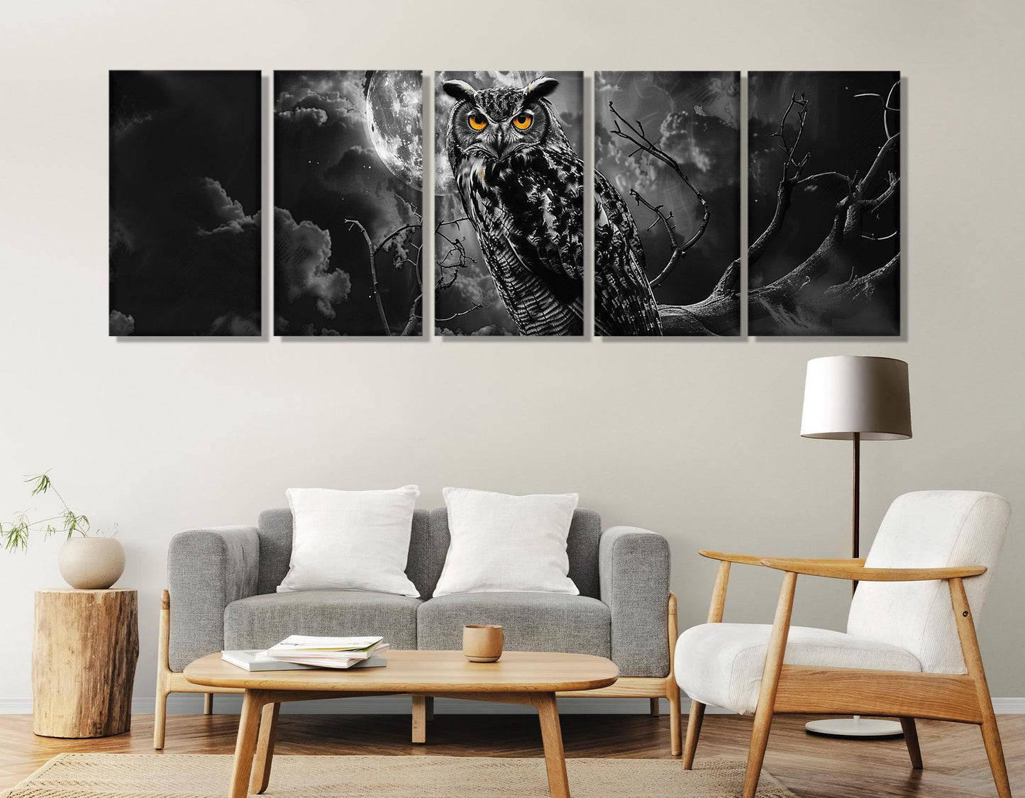 Owl Canvas Print – Large Abstract Owl Wall Art | Framed Ready to Hang
