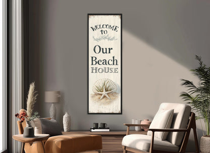 Beach House Wall Decor – Welcome Beach House Sign on Durable Cotton Canvas, Ready to Hang