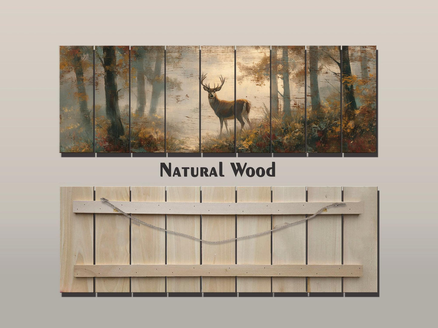 Rustic Wood Wall Art - Majestic Deer in a Misty Enchanted Forest Print on Natural Wood, Soft Tones Deer Wall Art, Hunting Cabin Wall Decor