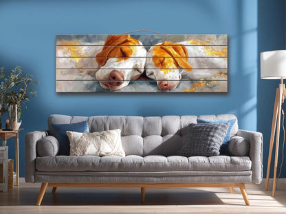 Sleeping Hounds Print on Natural Wood, Romantic Bedroom Decor, Rustic Pet Wall Art