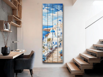 Santorini Wood Art – Abstract Greek Wall Decor Printed on Natural Wood Panel