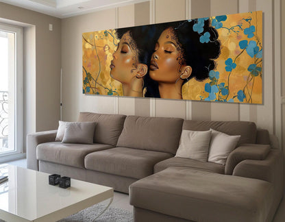 Abstract Ebony Women Canvas - Framed Cotton Print | Gustav Klimt Style Wall Art