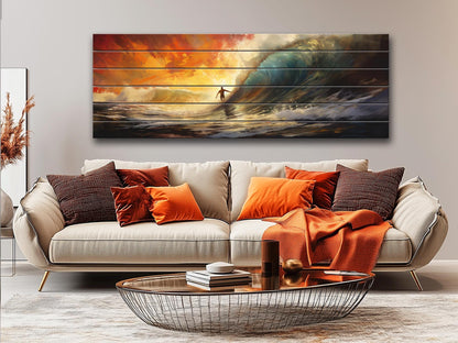 Abstract Surfing Wood Art - Natural Wood Wall Art | Ready to Hang Print
