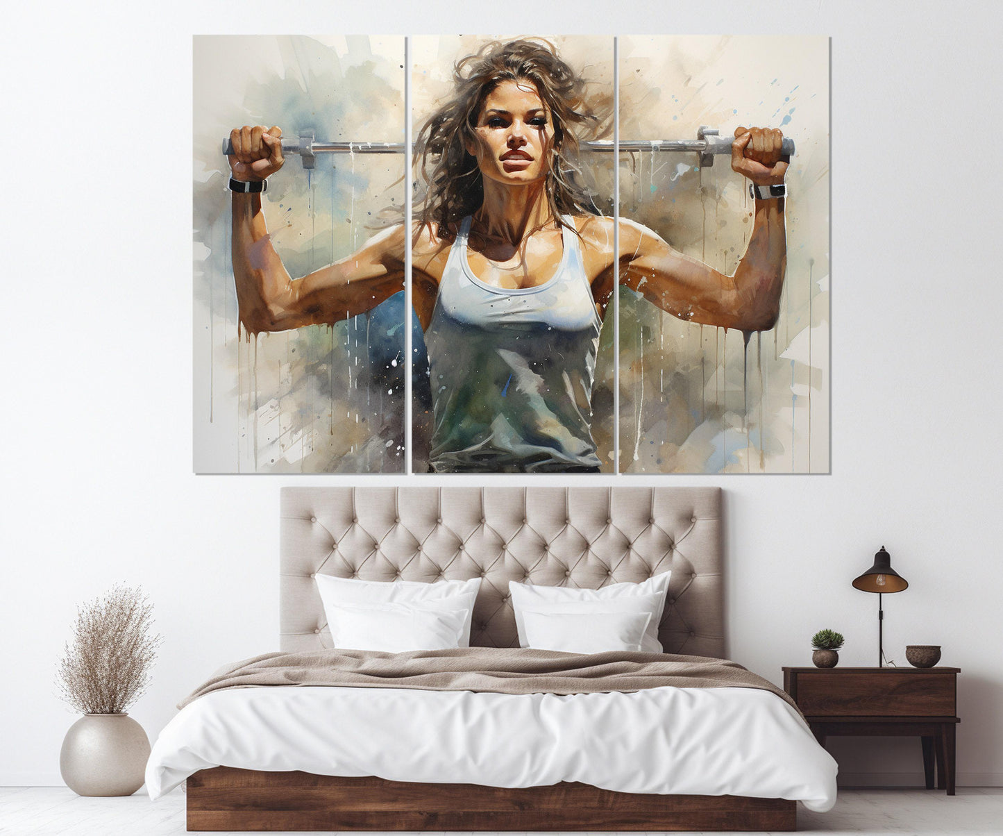 Fitness Canvas Print – Abstract Woman Weightlifting Art | Framed Workout Wall Art